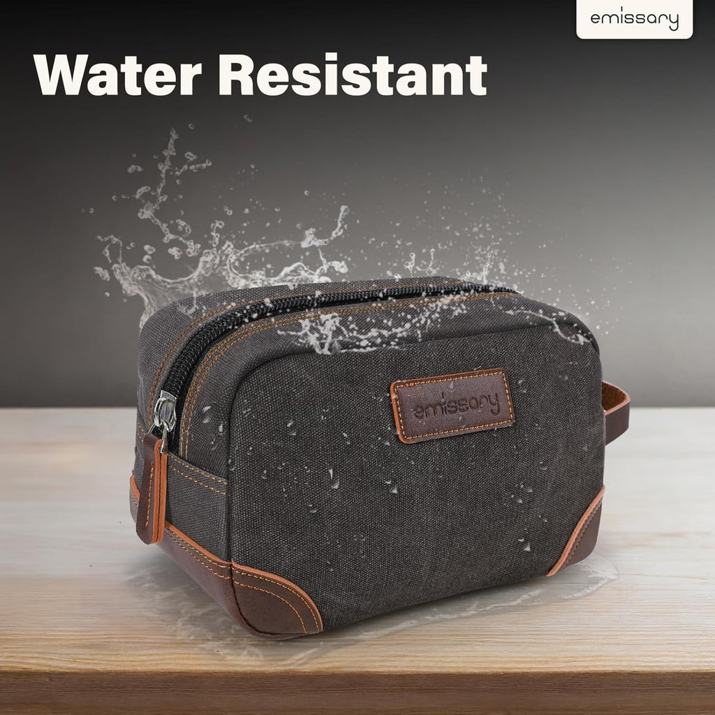 Travel Toiletry Bag for Men, Leather and Canvas Toiletry Bags, Dopp Kit for Men, Travel Bathroom Bag Men'S Shaving Kit, Travel Kit Small Bag for Men, Shaving Bag for Travel Accessories (Gray)