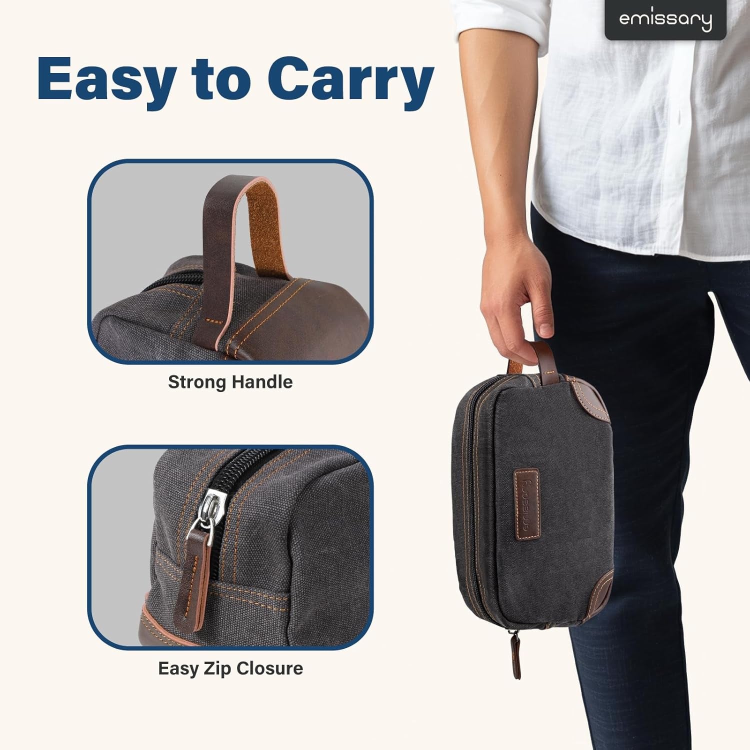 Travel Toiletry Bag for Men, Leather and Canvas Toiletry Bags, Dopp Kit for Men, Travel Bathroom Bag Men'S Shaving Kit, Travel Kit Small Bag for Men, Shaving Bag for Travel Accessories (Gray)